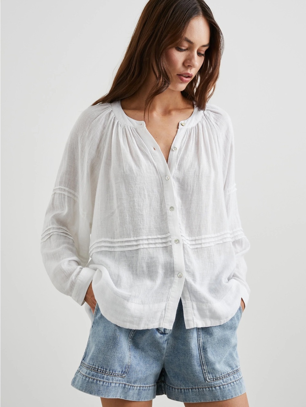 Rails White Button-Front Gauze Blouse